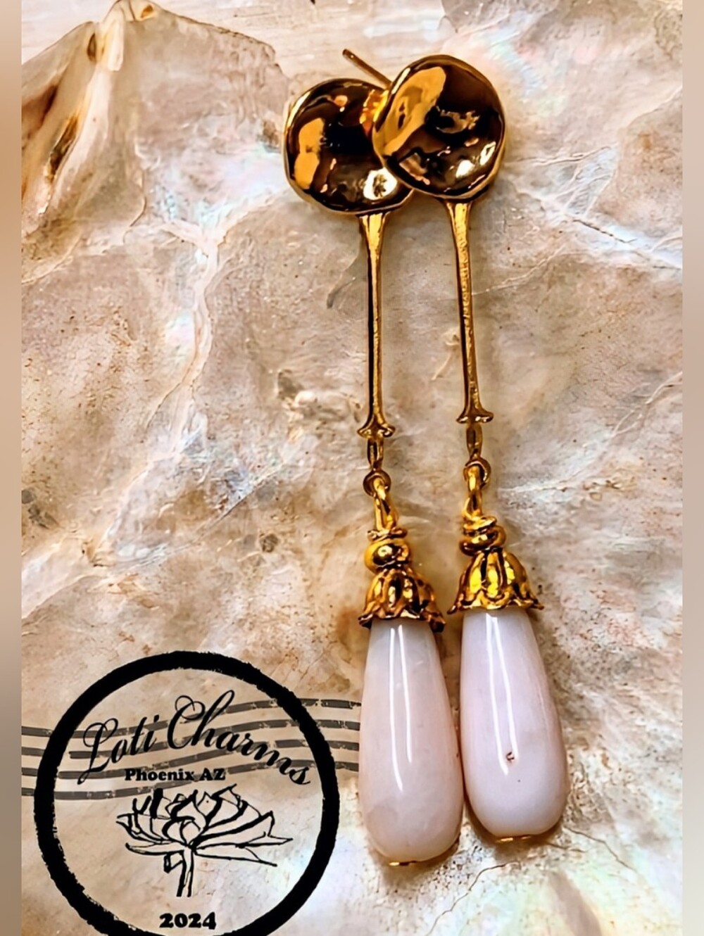 Natural Peruvian Opal In Long Victorian Earrings In Gold Plated